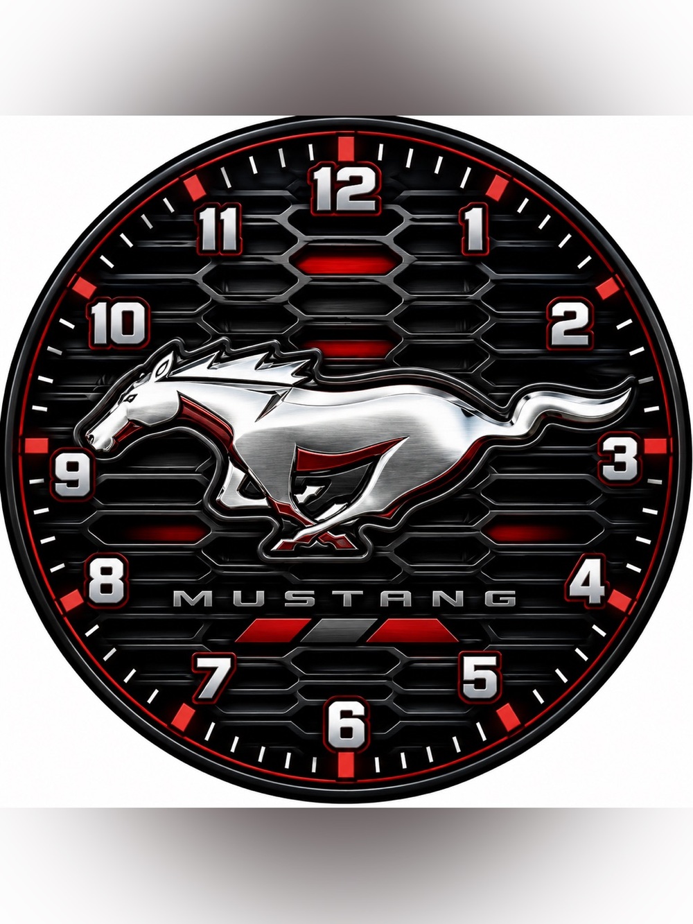 Chrome Horse Wall Clock - Black & Red
